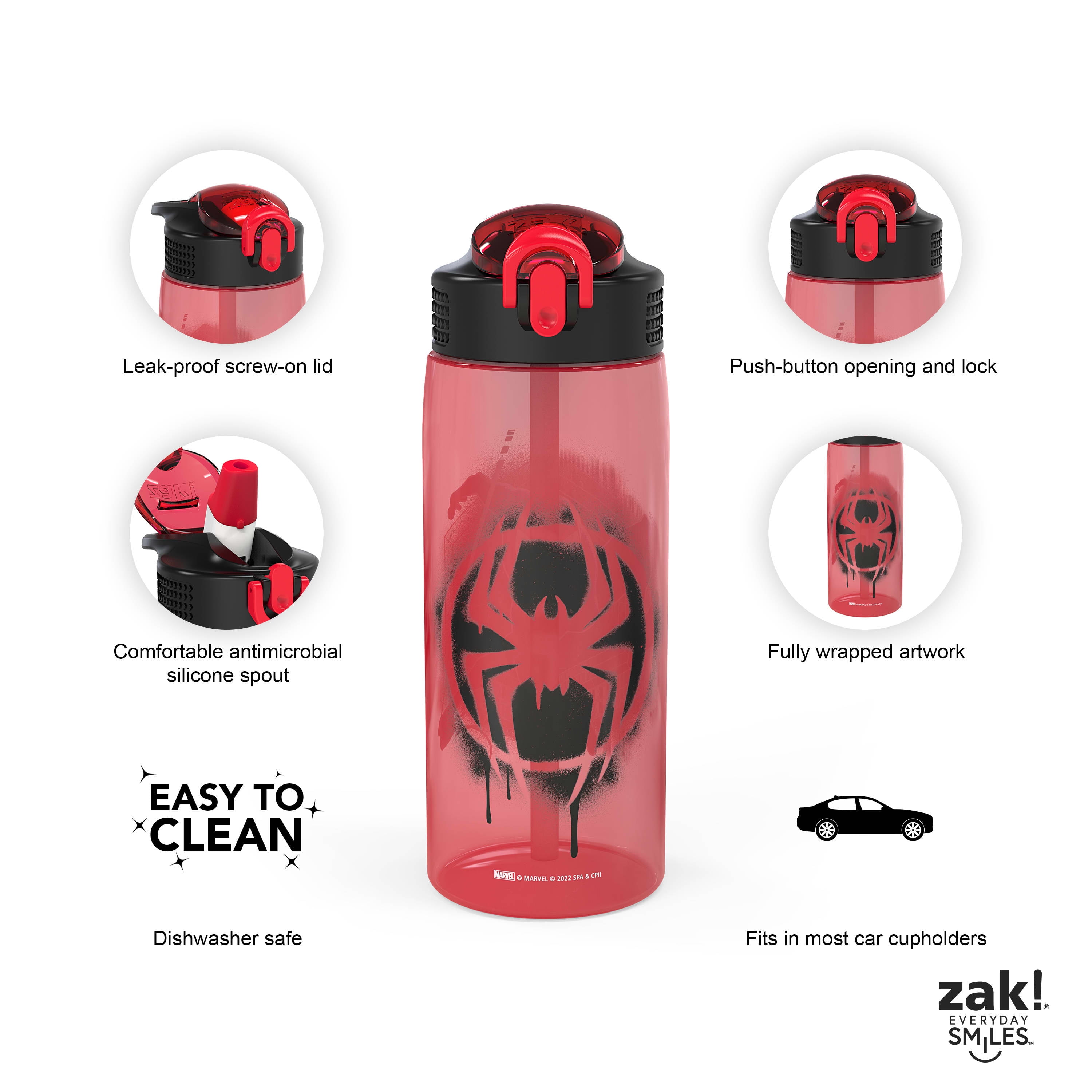  Zak Designs Marvel Spider-Man Water Bottle for Travel and At  Home, 19 oz Vacuum Insulated Stainless Steel with Locking Spout Cover,  Built-In Carrying Loop, Leak-Proof Design (Miles Morales): Home & Kitchen