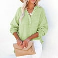 thumbnail image 4 of ZHENHONG T Shirts for Women,Casual V Neck Henley Long Sleeve Tops Oversized Solid Rolled Sleeve Classic Tshirts,Green Women Blouses, 4 of 7