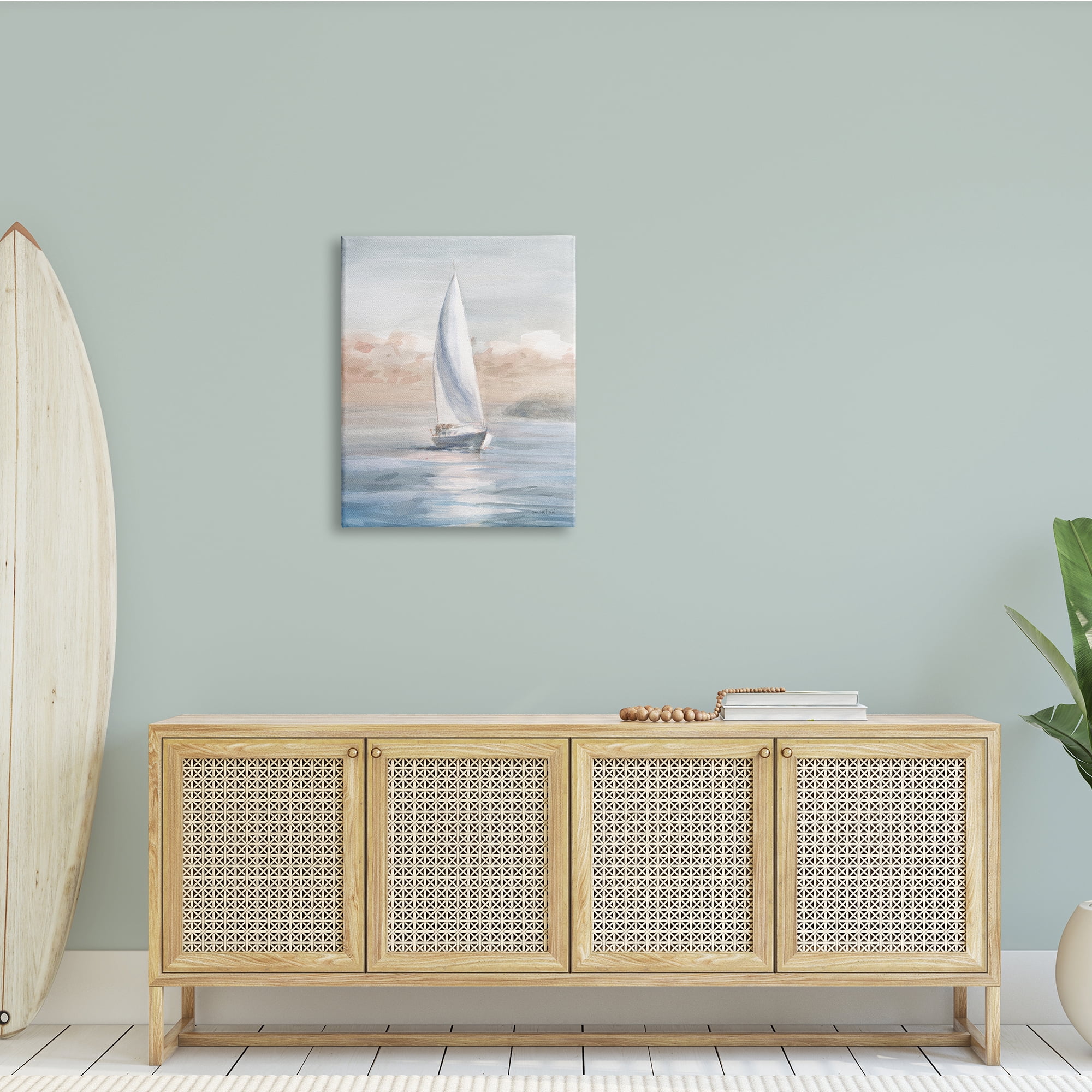 Stupell Indtries Sailboat Under Cloudy Morning Sunrise Soft Contemporary Ocean,24 x 30,Design by Danhui Nai