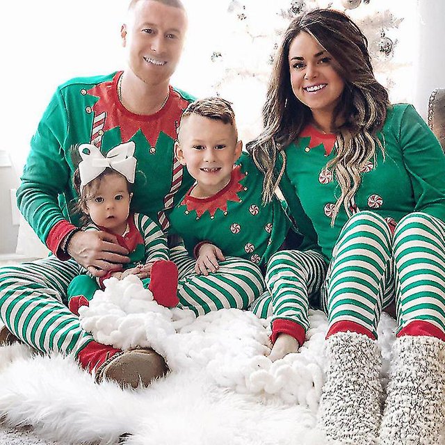 Family Matching Outfit Christmas Elf Sleepwear Long Sleeve Pajamas Set