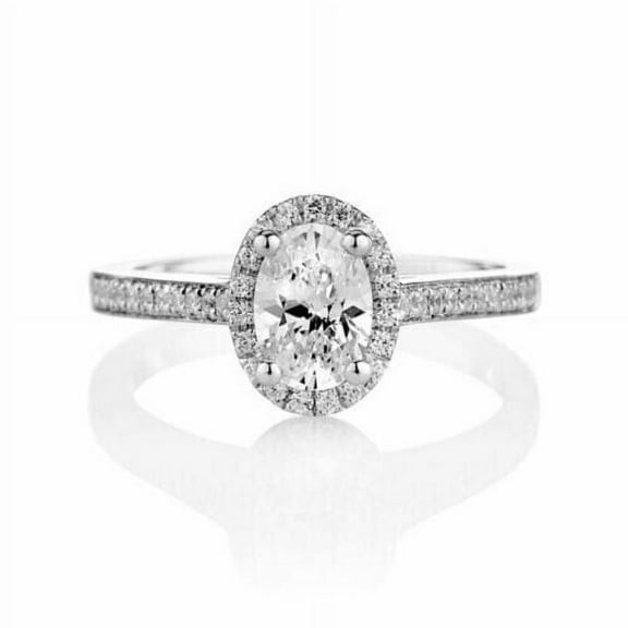 Forever Jewels 2Ct Oval Cut Moissanite Women Halo Engagement Ring 14K White Gold Plated