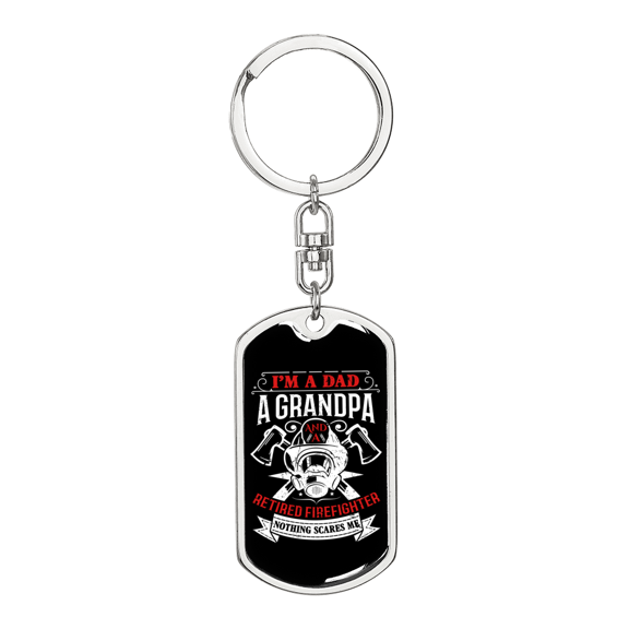 Fearless Retired Firefighter Stainless Steel or 18k Gold Premium Swivel Dog Tag Keychain