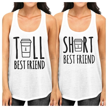 Tall Short Cup Best Friend Gift Shirts Womens White Cute Tank (Tall Best Friend Short Best Friend Shirts)