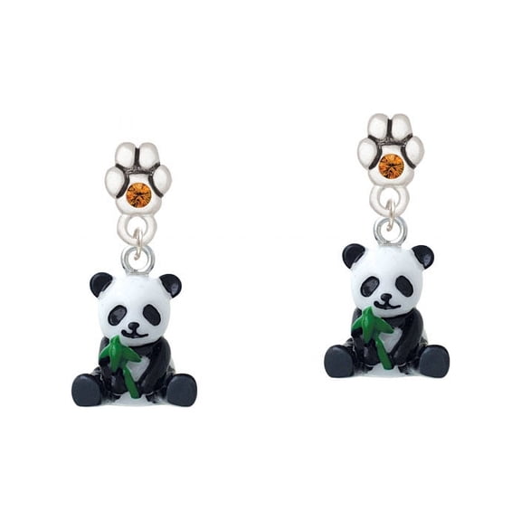 Resin Panda Bear - Yellow Crystal Paw Earrings