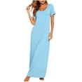 thumbnail image 3 of Bmawag Dresses for Women Plus Size Crew Neck Solid Color Short Sleeve Summer Casual Comfortable Beach Vacation Maxi Dress, 3 of 8