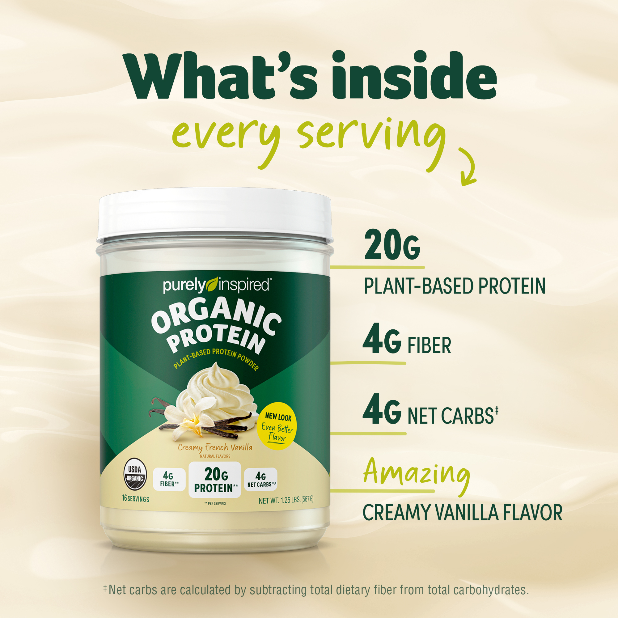Purely Inspired Organic Plant-Based Protein Powder, Vanilla, 20g Protein, 1.25 lbs, 16 Servings - image 3 of 10