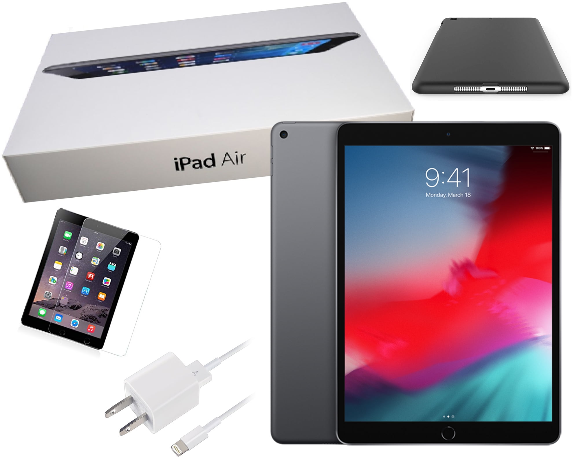 Refurbished Apple iPad Air 2 64GB, Space Gray, 9.7-inch, Wi-Fi Only, Bundle  Included (Case, Tempered Glass, Generic Charger), and Plus Free 2-Day