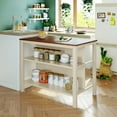 thumbnail image 2 of Kitchen Island Set with 2 Seatings, Solid Wood Rustic Stationary Kitchen Island, Rubber Wood Butcher Block Dining Table Set, Prep Table Set with 2 Open Shelves for Small Places, White, 2 of 7