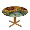 thumbnail image 3 of JEUXUS  Round Table Cover, Waterproof Reusable Table Cloth Round Fitted Tablecloth with Elastic Edged for Parties Outdoors, Vintage Farm Rustic Flowers Sunflowers and Blue Bottle, 3 of 7