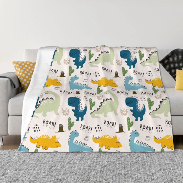 Fotbe Childish Dinosaur Manta de Franela con Estampado, Manta Ultrasuave para Cama, Sofá, Auto, Hipoalergénica y Antibolitas-40"x30"