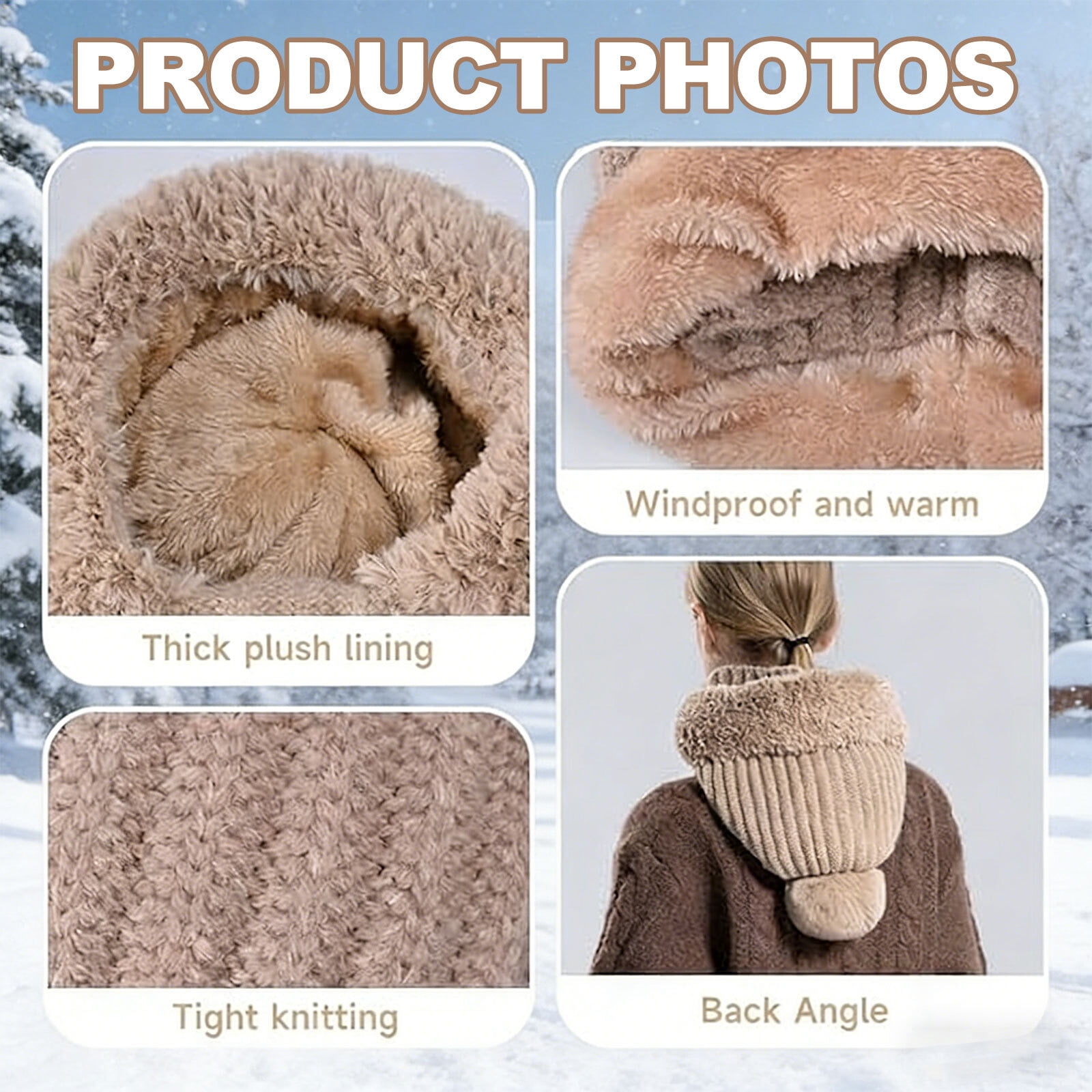 3 in 1 Beanie Hat For Women, Fleece Lined Knit Beanie Hat with Scarf and Mask, Fall Winter Warm Knitted Ski Scarf and Mask Set for Cold Weather