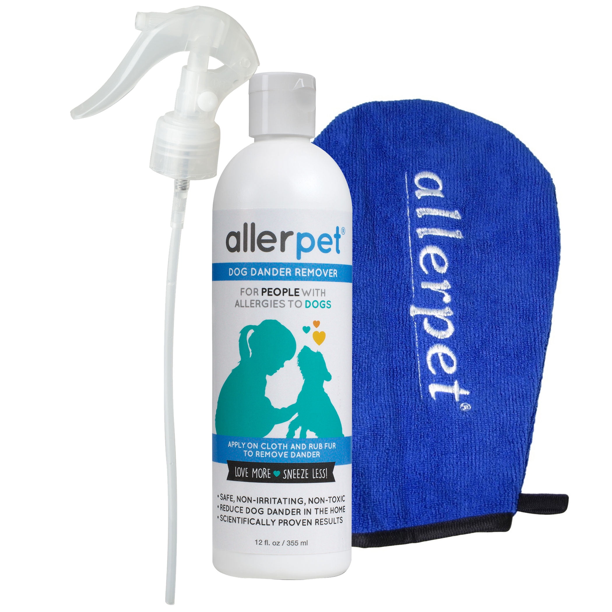 Allerpet Dog Dander Remover, 12oz Bottle + Bonus Pet Mitt Applicator to