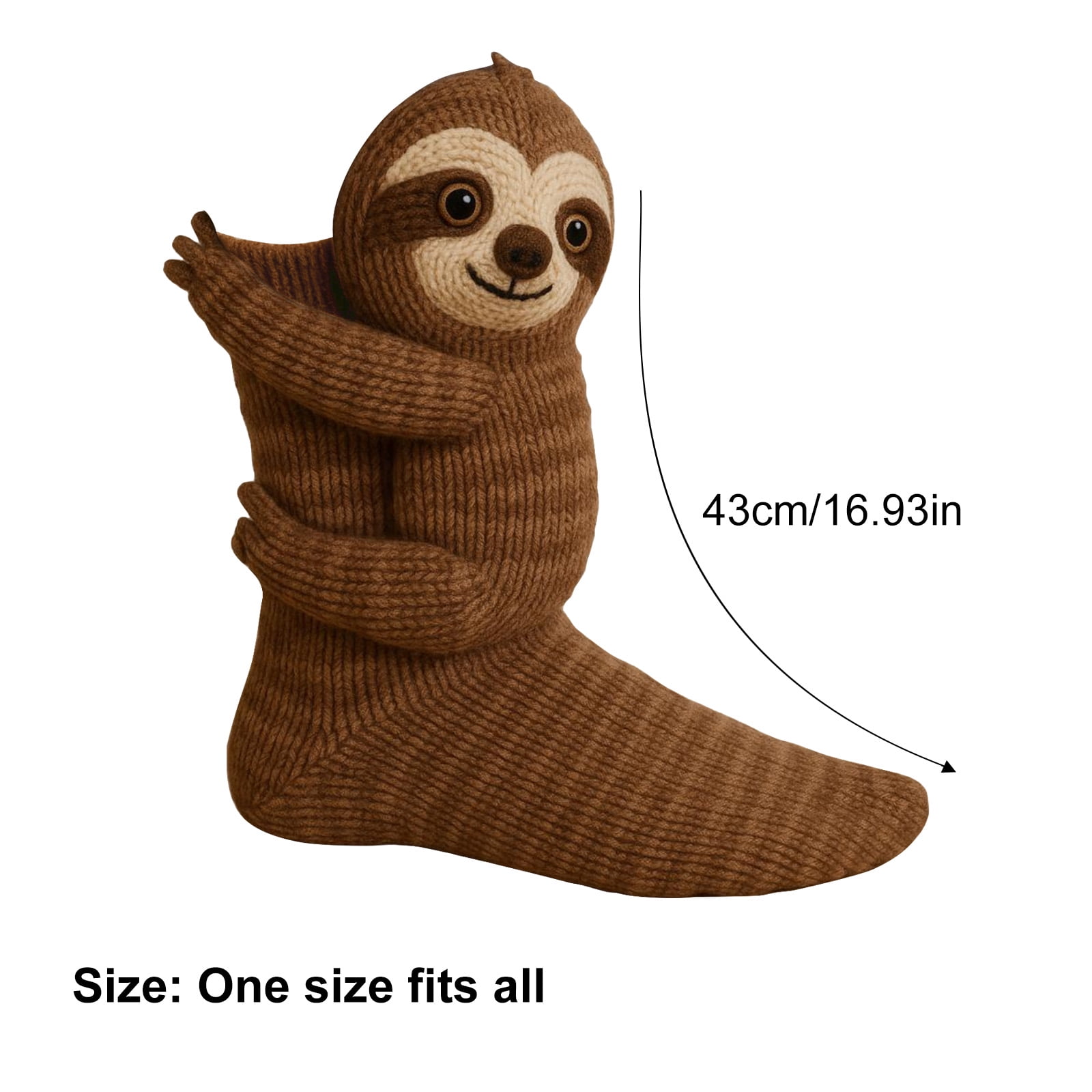 3D Knit Sloth Socks for Unisex, Cozy Cute Hand Crochet Knit Sock