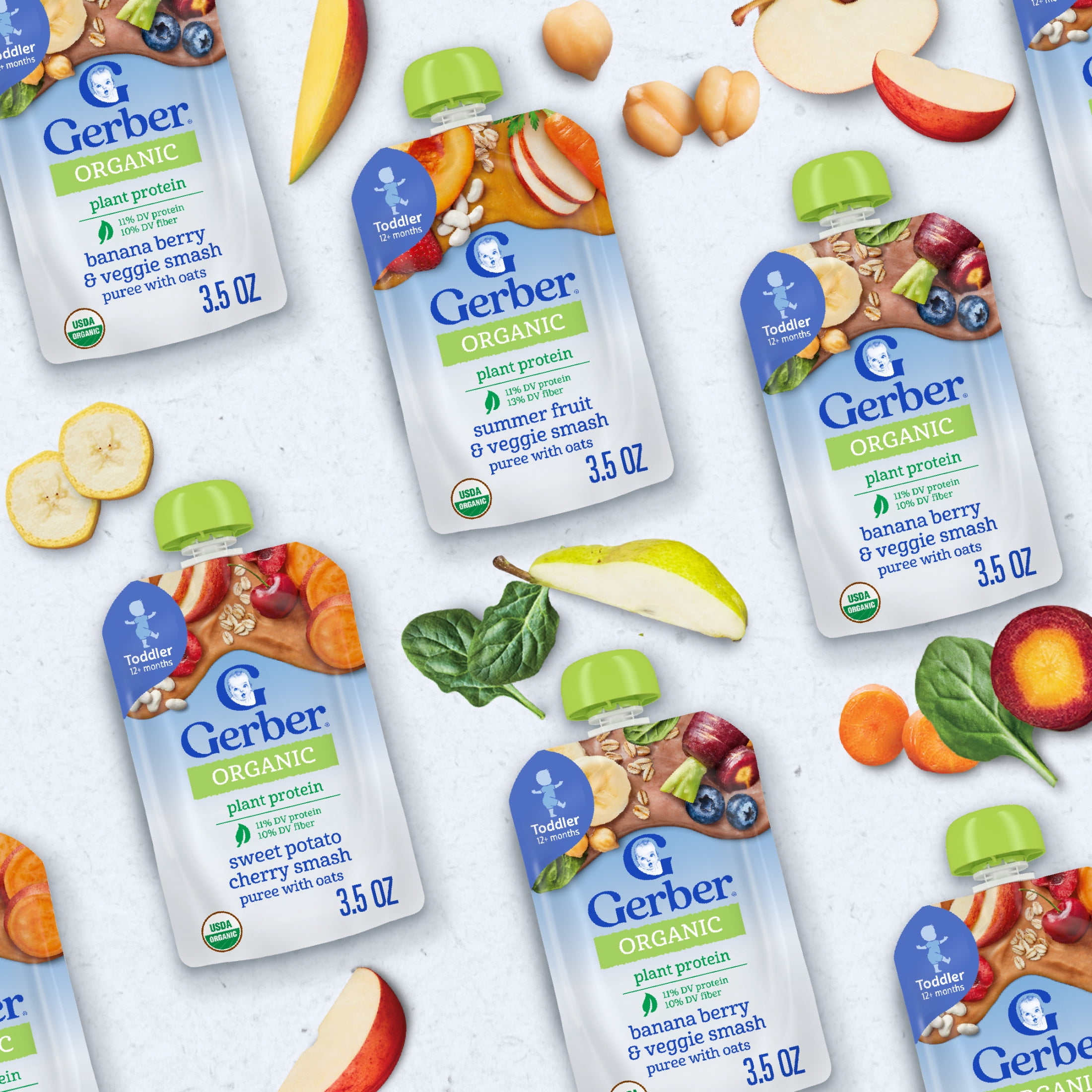 Gerber Organic Plant-tastic Toddler Food, Sweet Potato Cherry Smash, 3.5 oz Pouches (12 Pack)