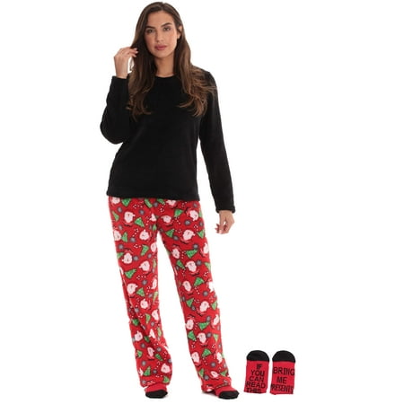 

Just Love Plush Women’s Pajama Pant Set with Matching Socks with Sayings (Red Holiday Print 3X)