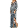 thumbnail image 4 of Sakkas Wilder Printed Design Long Sheer Rhinestone Caftan Dress / Cover Up - 17141-NavyBlue - OS, 4 of 5