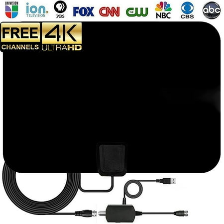 HDTV Antenna, Upgraded 2019 Version HD Digital Indoor TV Antenna 50-80 Miles Long Range w/ Detachable Amplifier Signal Booster 16.5ft Coax Cable Support 4K 1080p VHF UHF Freeview Life Local