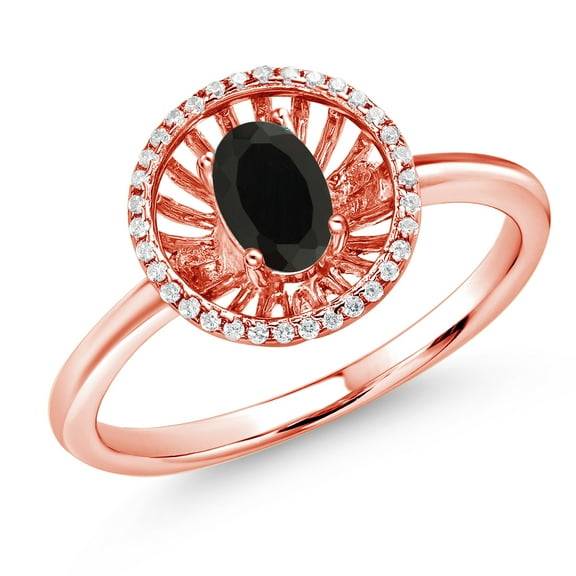 Gem Stone King 18K Rose Gold Plated Silver Black Onyx Ring for Women (0.88 Cttw, Oval 6X4MM, Gemstone December Birthstone, Size 9)