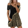 thumbnail image 2 of DailyTrove Women's Color Block Leopard Print Midi Dress, Short Sleeve, Casual Night Out & Festival Wear, Stretchy Polyester Blend, Contrast Trim, 2 of 6