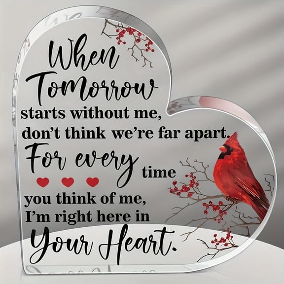 [Acrylic Memorial Gift] Heartfelt Memorial Gift, Acrylic Heart Decorative Plaque With Cardinal | Memorial Condolence Gift For Loss Of A Loved One In Heaven, Sympathy Bereavement Gift