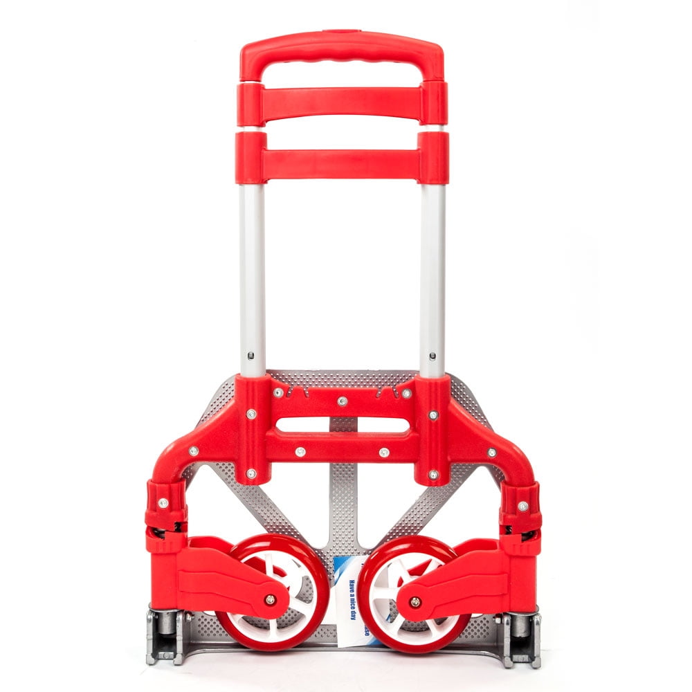 Folding Hand Truck Dolly, 165 Lbs Capacity Dolly Cart, Aluminum Portable Foldable Hand Cart with Retractable Handle for Shoping, Office, Travel, Moving,  Red