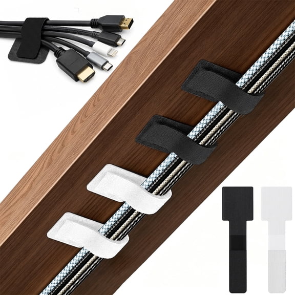 80 Pcs Hook and Loop Cable Ties, Self Adhesive Cable Straps, Adjustable Sticky Back Cord Organizer for Under Desk Cable Management, Reusable Wire Wraps for Home & Office