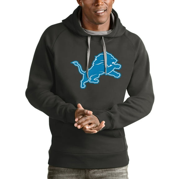 Men's Antigua Charcoal Detroit Lions Victory Pullover Hoodie