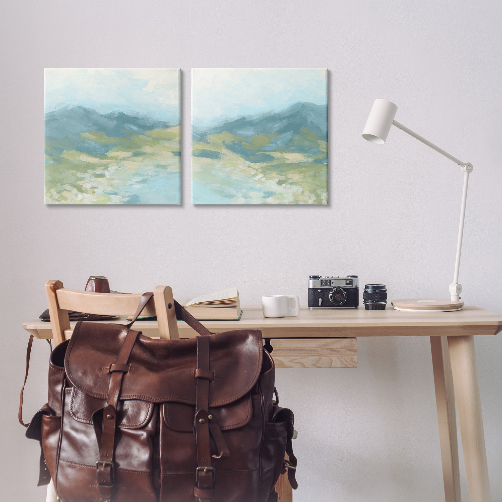 Stupell Industries Foggy Mountain Pond Landscape Painting Gallery Wrapped Canvas Art Print Wall Art, 17 x 17, Set of 2