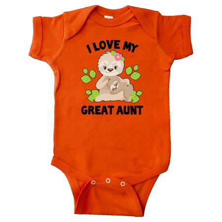 

Inktastic Cute Sloth I Love My Great Aunt with Green Leaves Gift Baby Boy or Baby Girl Bodysuit