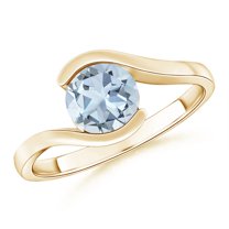 ANGARA Natural Semi Bezel-Set Solitaire Round 1.12 ct Aquamarine Bypass Ring in 14K Yellow Gold for Women (Size-7mm) | March Birthstone, Anniversary, Jewelry Gift for Women | Natural Aquamarine Ring
