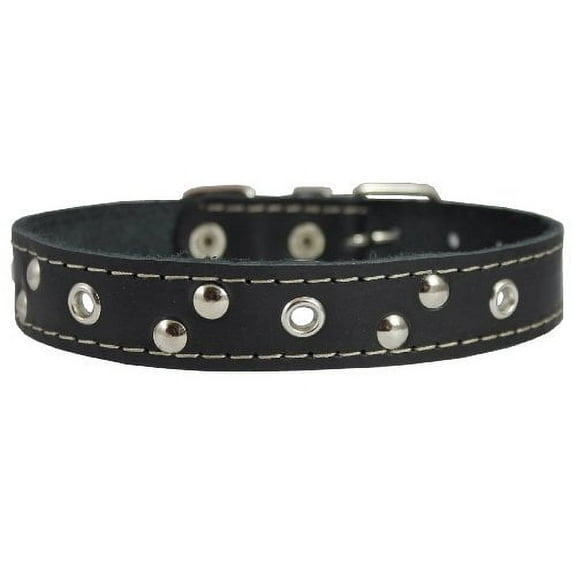 Genuine Leather Studded Dog Collar, Black, 1" Wide. Fits 13"-17.5" Neck Size