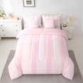 thumbnail image 3 of Castle Fairy Boho Thin Vertical Stripe 7-Piece Twin Bedding,Tribal Wide Band Bedding Comforter Set,Pale Pink White,Reversible, 3 of 7