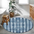 thumbnail image 5 of Blue Plaid Round Rug 3.3ft Washable Circle Entryway Rugs Non Slip Modern Simple Watercolor Buffalo Lattice Area Rug Indoor Floor Carpet for Bedroom Kitchen Living Room Home Office Dining Room Nursery, 5 of 8