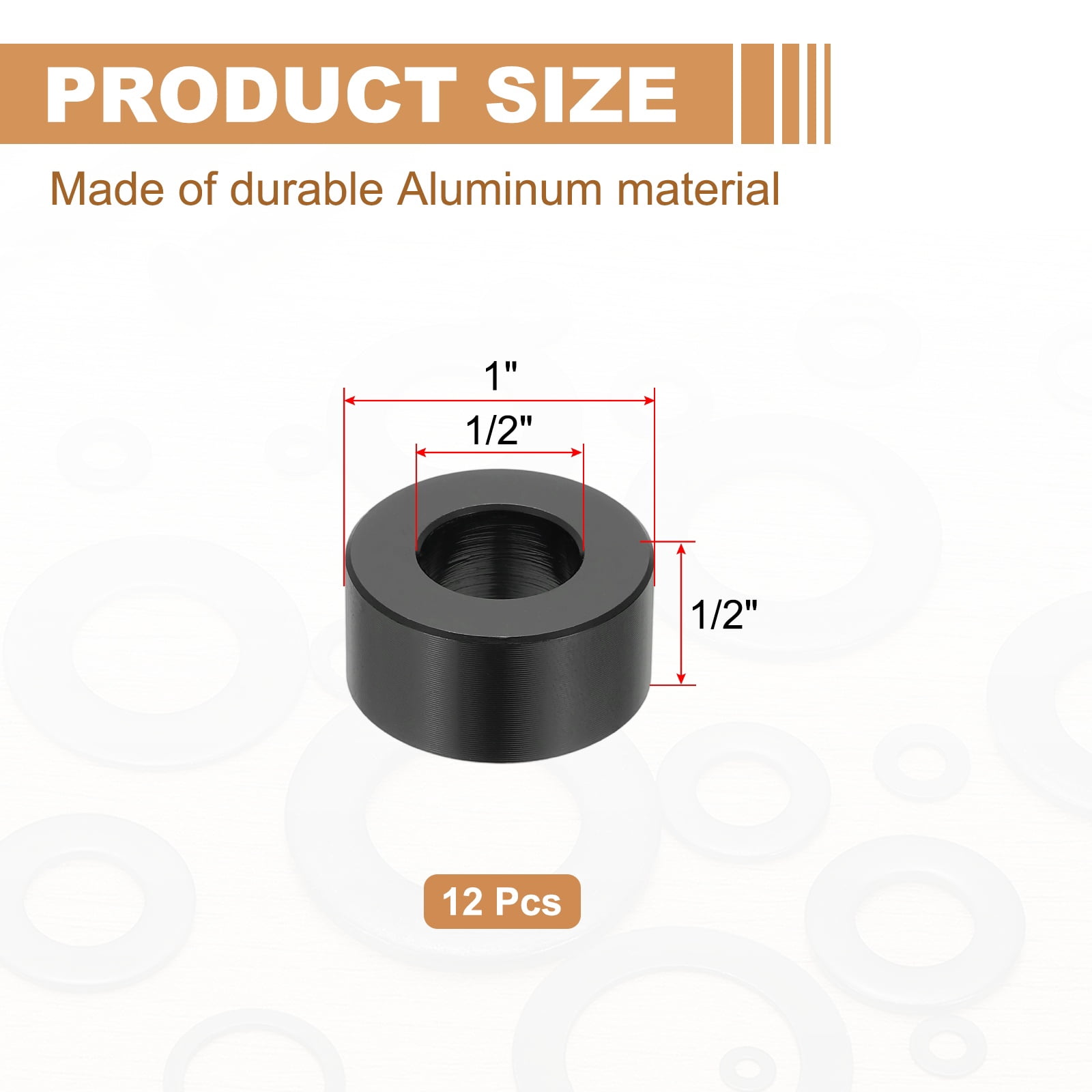 12PCS Aluminum Spacers, 1/2 x 1 Metal Spacers Aluminum 1/2 L Spacer Screw Standoff Round Unthreaded Standoff Bushing for 5/16inch Screw Bolts, Black