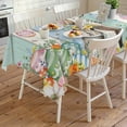 thumbnail image 4 of Blue Green Easter Bunny Rectangle Tablecloth, Spring Easter Eggs Floral Wooden Waterproof & StainResistant Tablecloth, Washable Oil-proof Table Cover for Dining/Party/Wedding/Camping/Buffet 54x108 In, 4 of 9