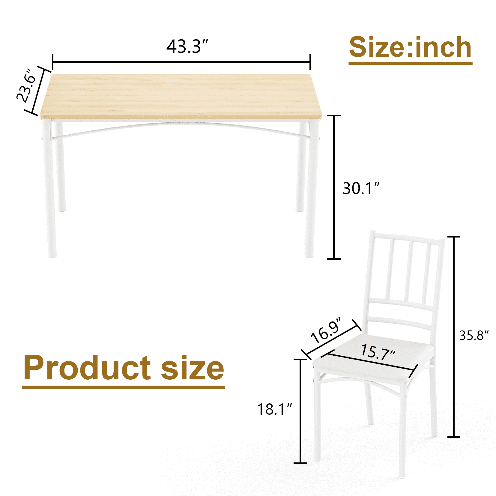 Aukfa 5-Piece Industrial Dining Table Set for 4, Kitchen Table and Chairs with PU Cushioned Seats, Natural