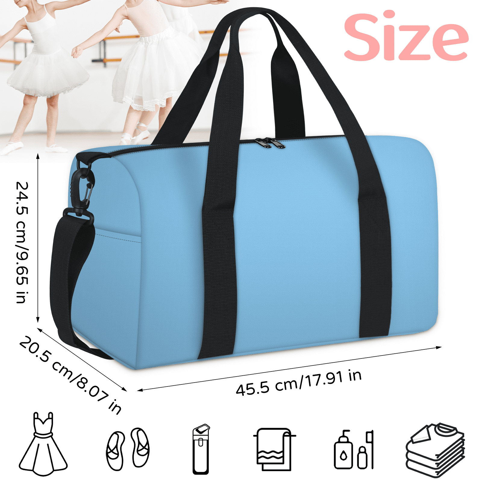 Herdesigns Lightskyblue Travel Duffle Bag Sports Yoga Weekender Overnight Carry on Workout Bags Lightweight Waterproof Gym Tote Bag for Women