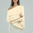 thumbnail image 6 of Beige Sweatshirt for Women Fall Sweaters for Women Asymmetric Draped Jumper Long Batwing Sleeve Off The Shoulder Sweater Slouchy Knit Pullover Women Fall Clothes, 6 of 6