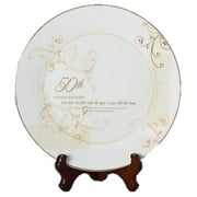 50th Wedding Anniversary Love Sees with the Heart Porcelain Plate with Stand by Roman