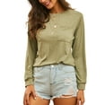 thumbnail image 4 of LUXUR T-shirt pour Femmes Col Rond Tee-Shirt Couleur Unie Pull Décontracté Manches Longues Vert Olive L, 4 of 5