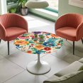 thumbnail image 4 of Flower Elastic Fitted Round Table Cover Vintage Art Waterproof Outdoor Tablecloth for Holiday Party, Picnic, Patio & Dining Fits Tables Up to 36"-44", 4 of 8