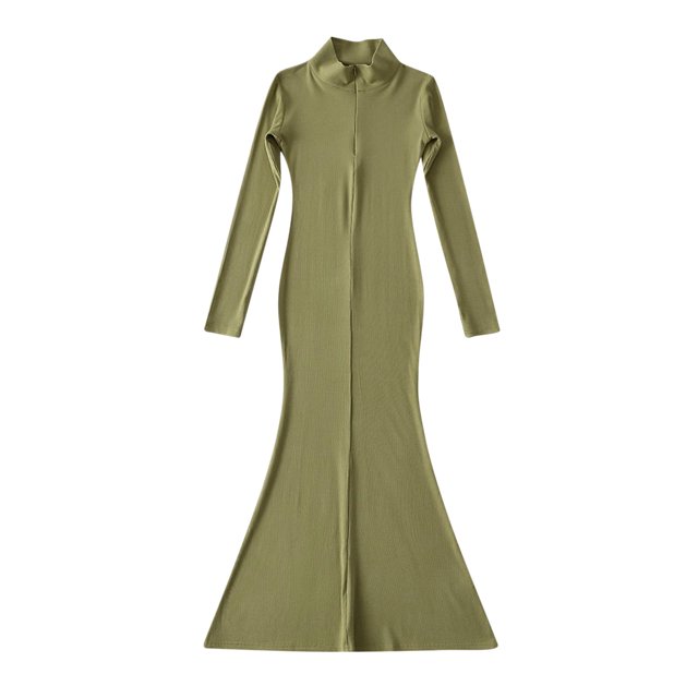 Temperamento de mujer, elegante división de punto, a la moda, sexy, cuello de una palabra, top de tubo delgado, falda midi sin mangas Pompotops hdfakjf4210