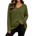 thumbnail image 2 of Bnwani Plus Size Blouses for Women Waffle Pattern Loose Shirts Long Sleeve V-Neck Pullover Tops Elegant Army Green L, 2 of 9