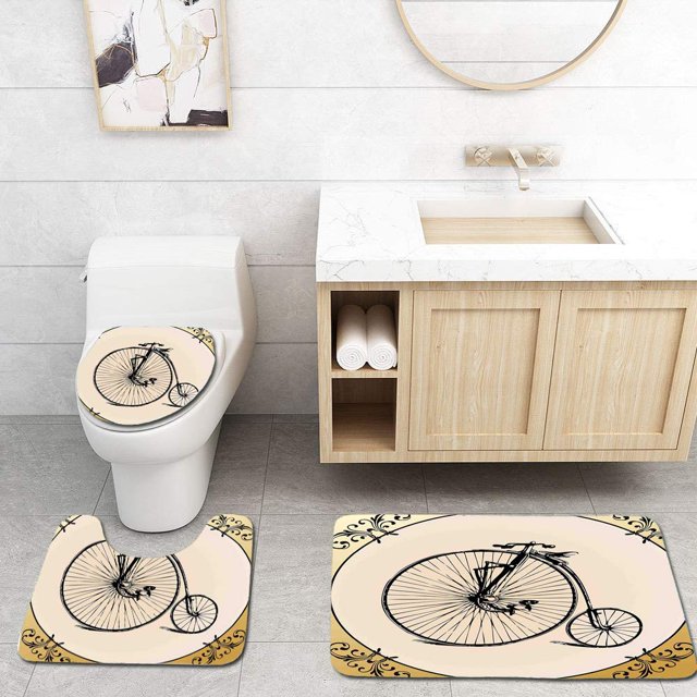 Alfombra de baño de 3 piezas ABPHQTO Boho floral con marco redondo vintage
