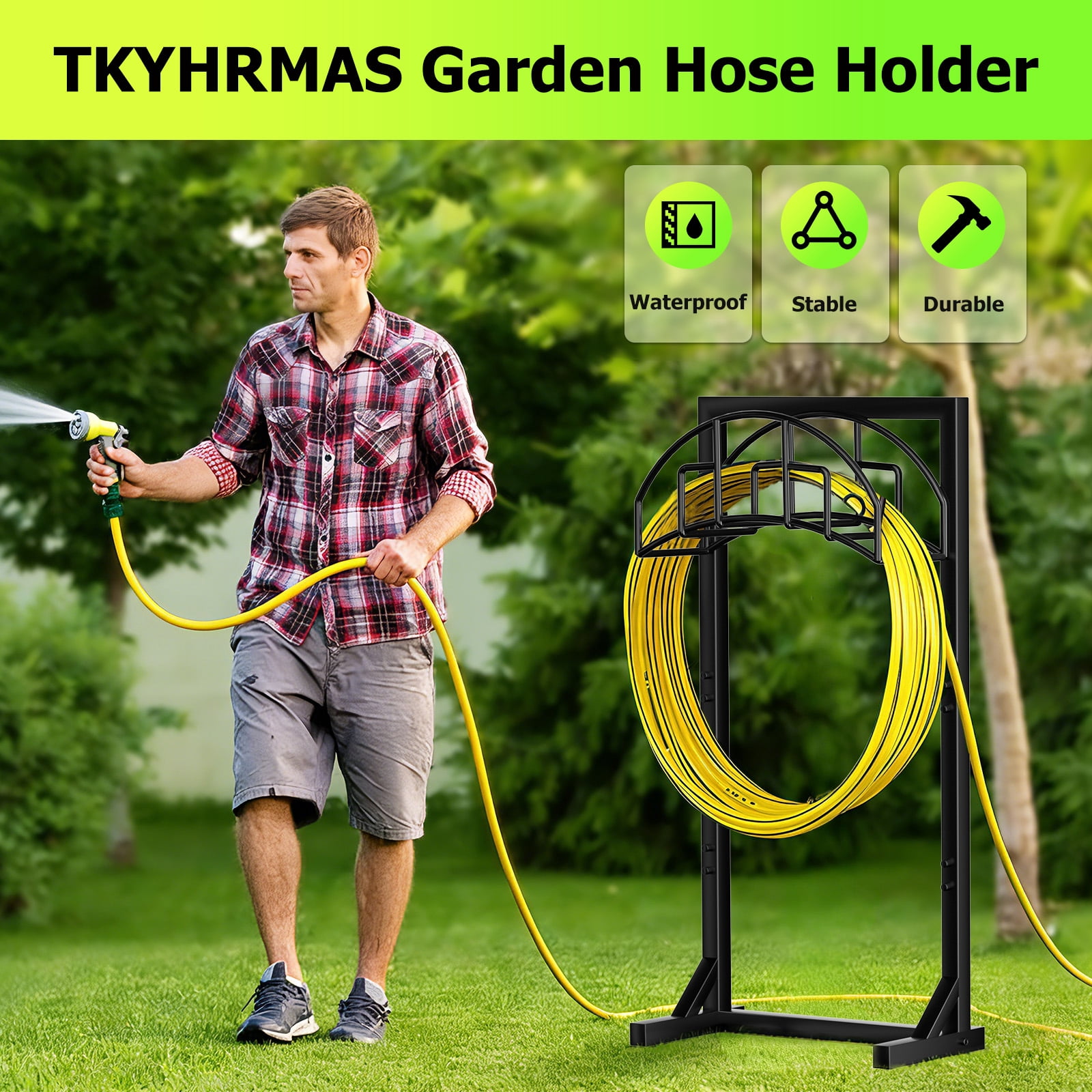 Garden Hose Holder, Super Stable Water Hose Holders Stand Holds 160-Feet Hose, Detachable Freestanding Hose Storage Hanger Rack for Outside Yard Lawn Farm, Black