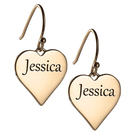 Personalized Women's Sterling Silver or Gold over Silver Heart Dangle Earrings
