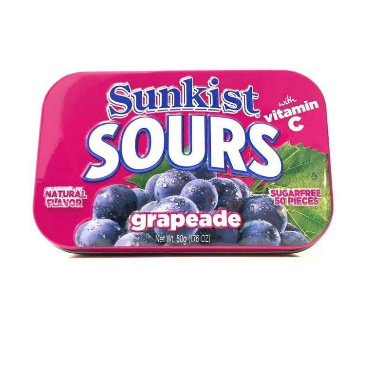 Sunkist Sours Grapeade Candy, Sugar Free, Vitamin C, 1.76oz Tin