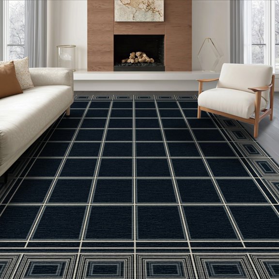 ODIKA 8'x10' Washable Area Rug Modern Symmetrical Border Framework Protective Surface Covering for Living Room, Under Sectional, Family , Durable, Non-Slip