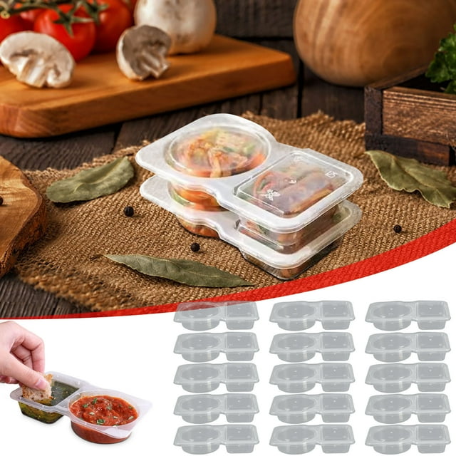 Contenants à Condiments à Double Compartiment avec Couvercles, Boîtes à Collation Jetables de 180 ml, Coupelles à Sauce Réutilisables pour l'Entreposage des Aliments, Va au Micro-Ondes et au Lave-Vaisselle, Contenants à Portions en Plastique Sans BPA pour Emporter