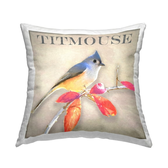 Stupell Industries Vivid Titmouse Bird Perched Nature Design by Alpenglow Workshop Throw Pillow